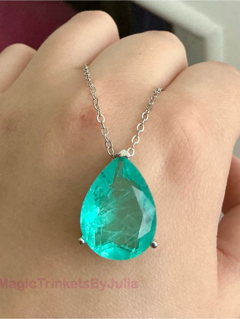 Paraiba Tourmaline Pendant Sterling Silver Necklace Water Drop Pendant - Picture 3 of 9